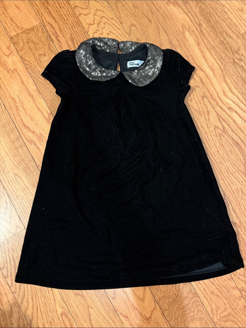 Epic Threads Black Velvet Dress with Sequined Silver Peter Pan Collar